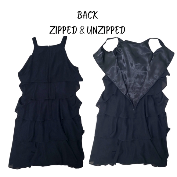 White House Black Market Chiffon Ruffled Tiered Black Cocktail Dress Size 6 - Picture 3 of 8